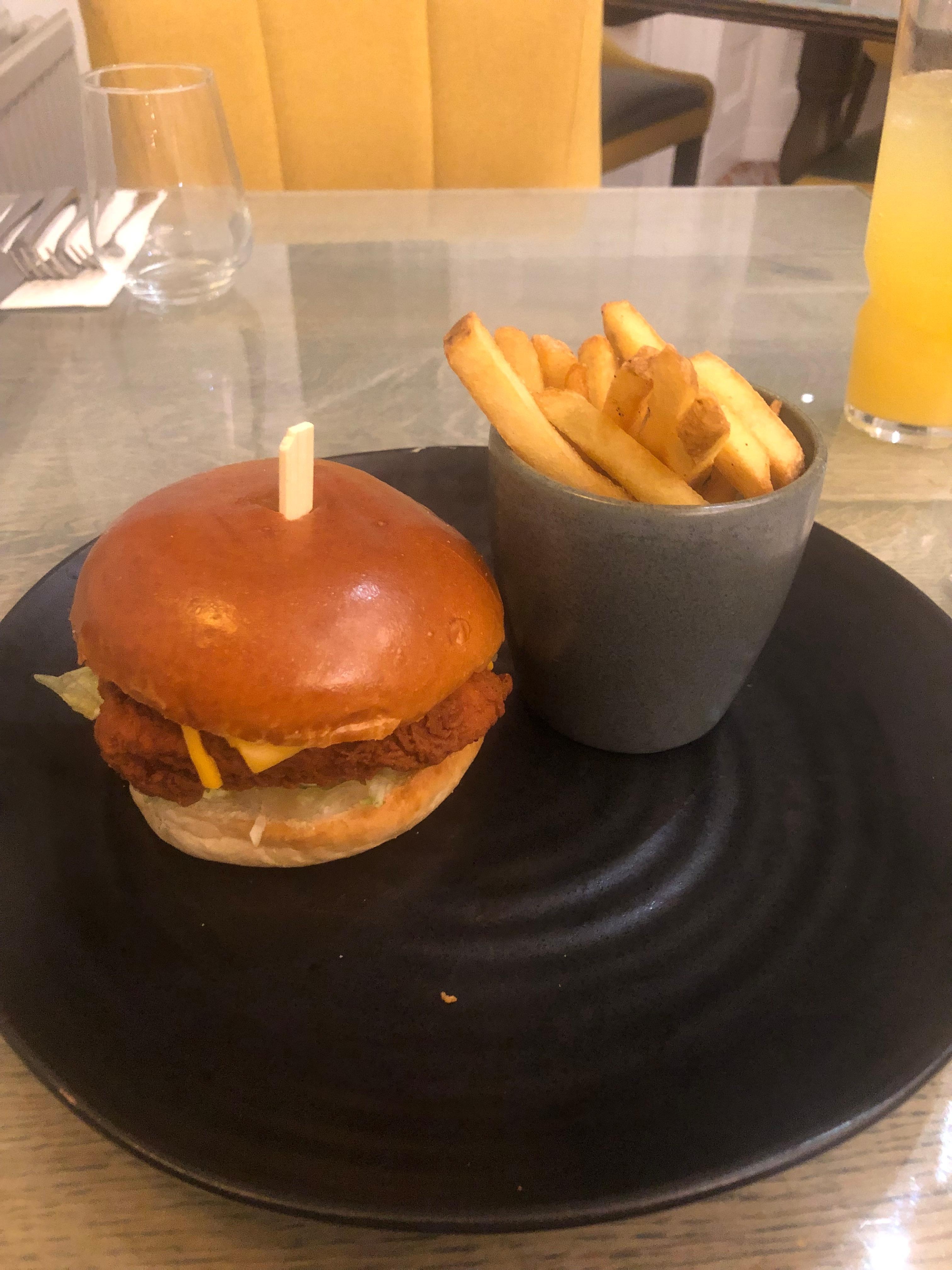 New chicken burger option. £16! So small and not many fries. No side salad etc