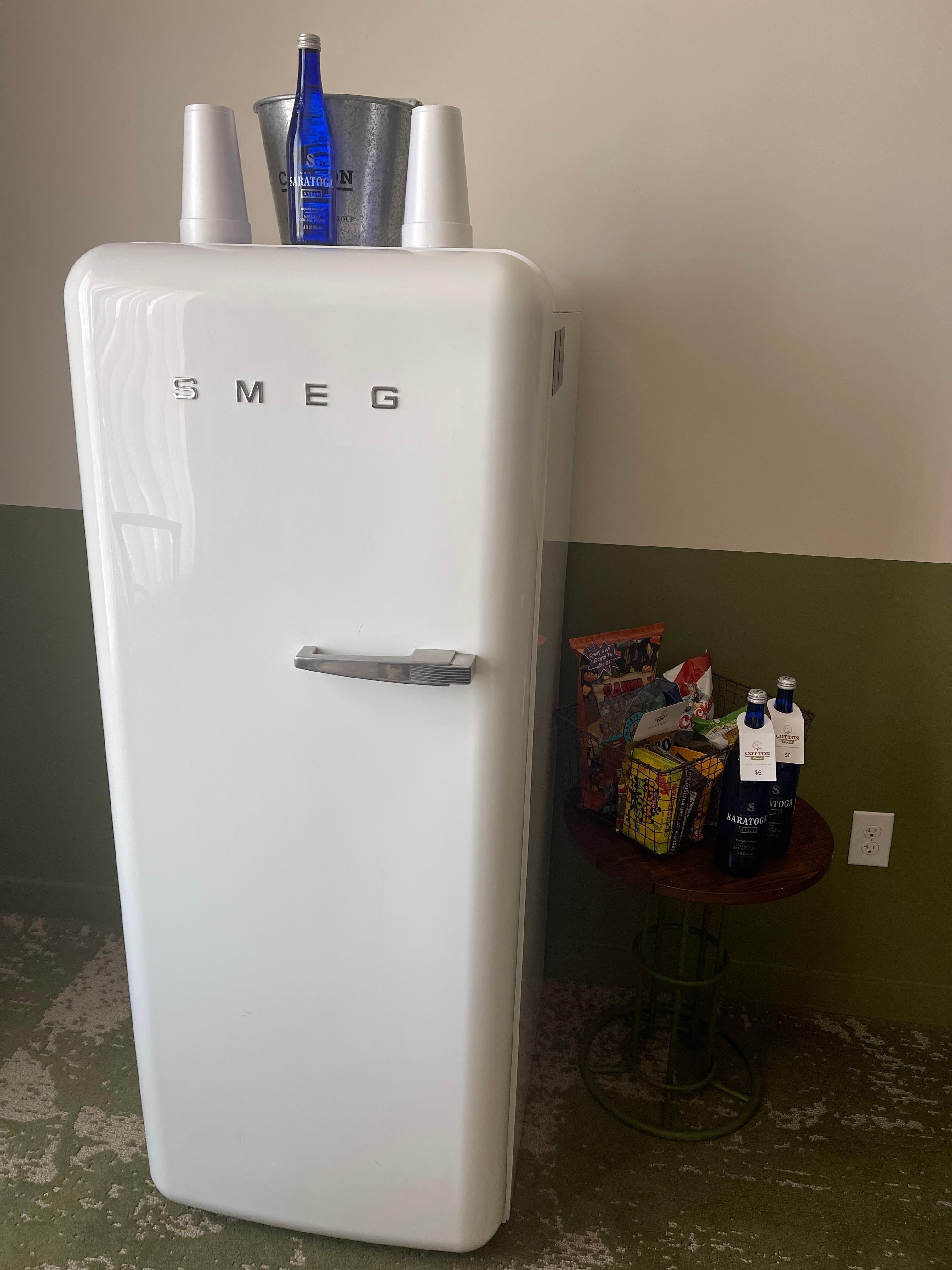 Amenities and cute fridge