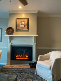 Electric fireplace warmed up the room nicely.