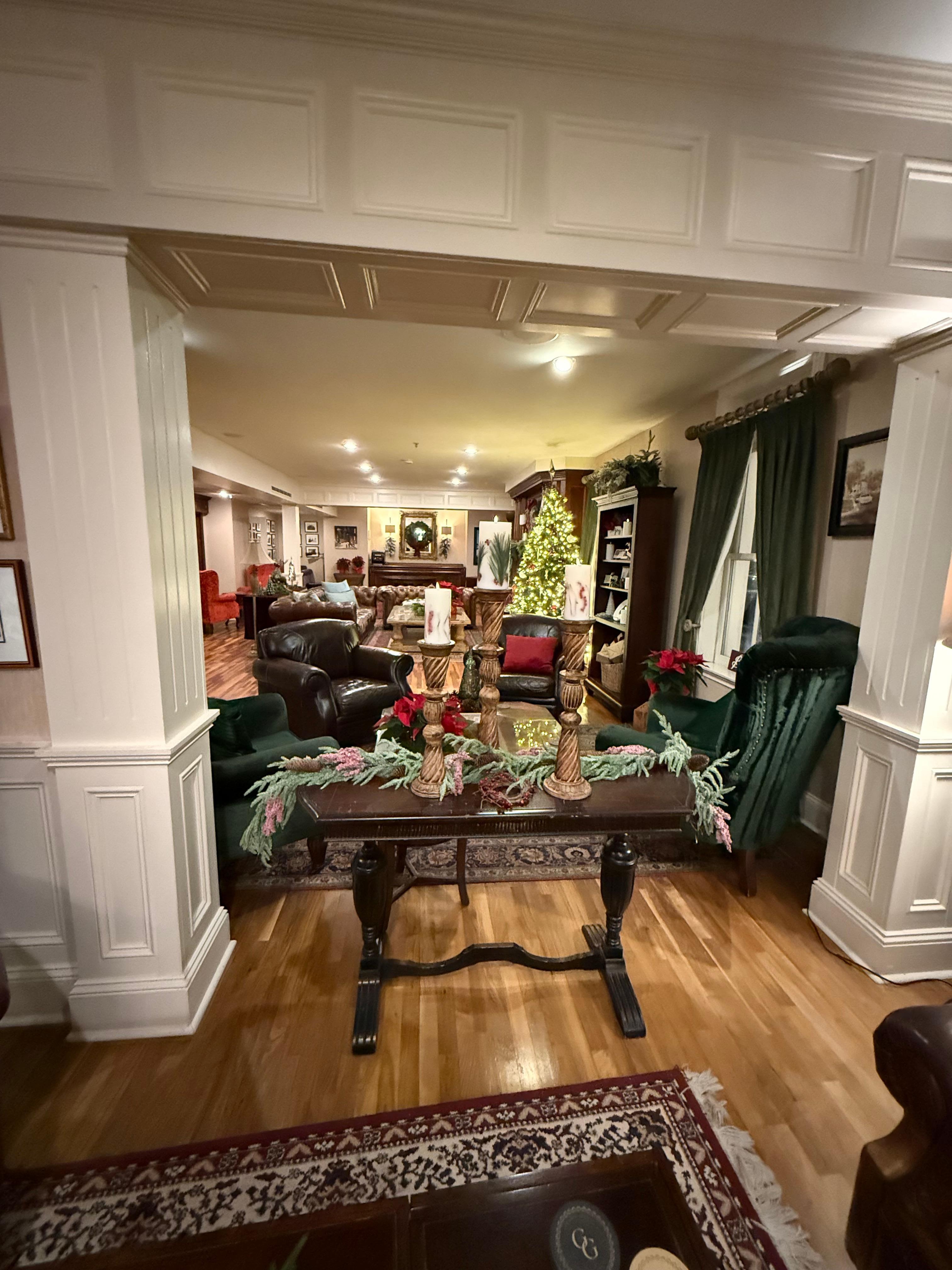 The interior lobby was all dolled up for the holidays. 