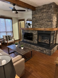 Living room - was too hot to use fireplace but it looks great