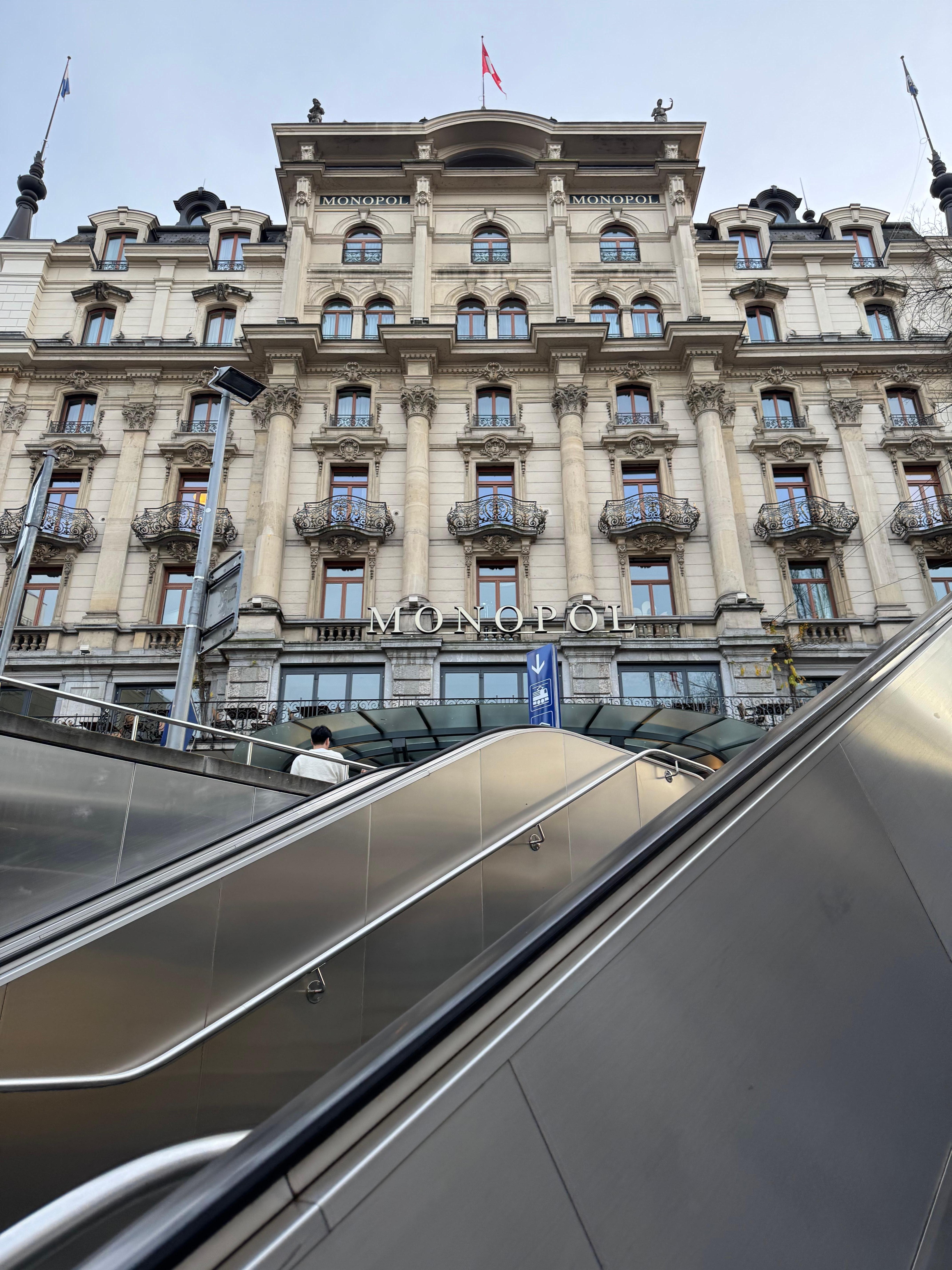 Coming up from the underground shopping area. Easy to cross busy streets down there!