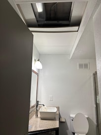 Ceiling tiles in bathroom