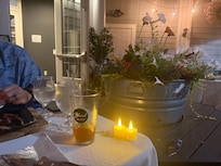 Our table in the back courtyard of the attached restaurant. Great ambiance, food and service!