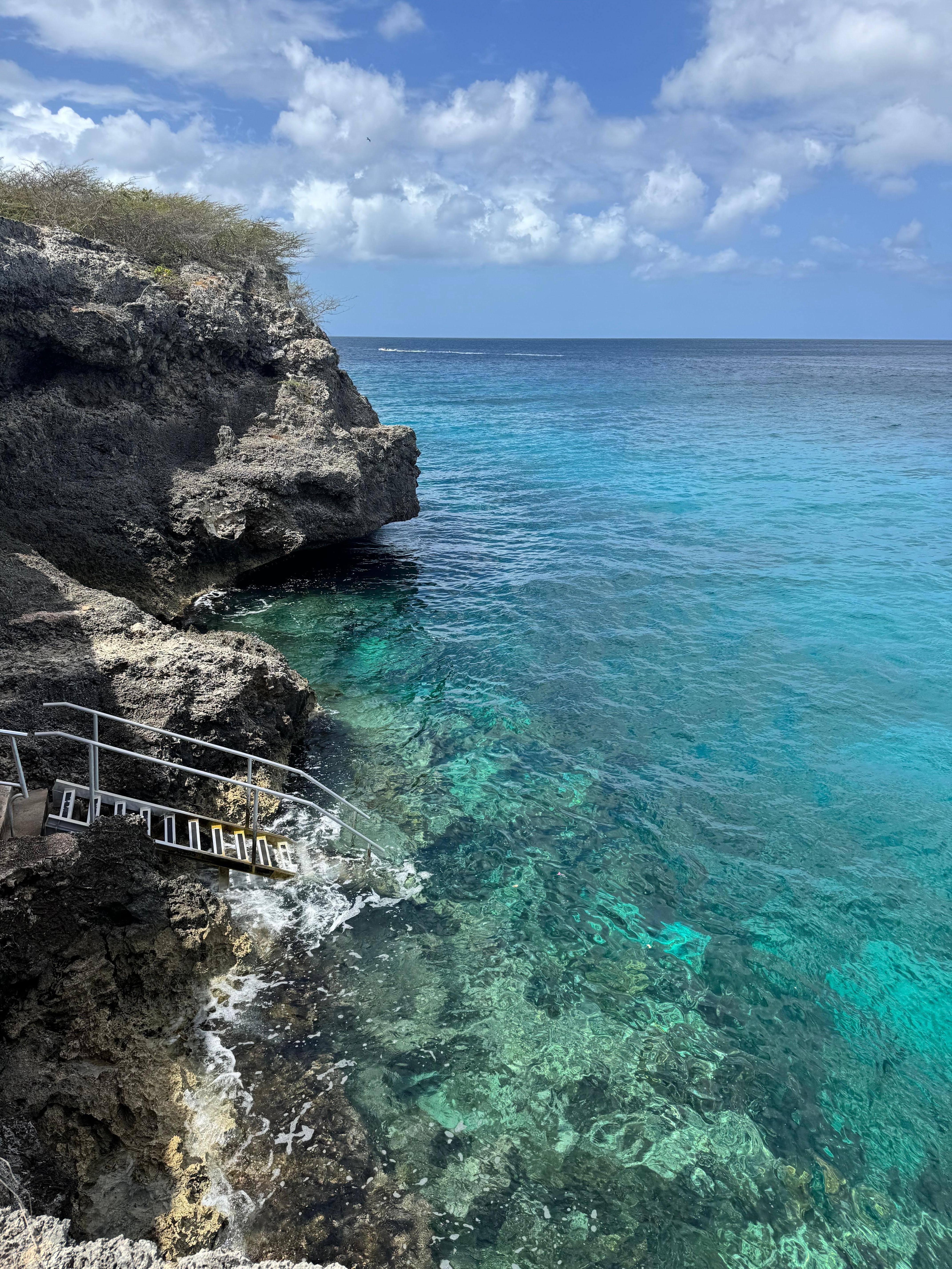 Stairs at resort to access water and immediately snorkel/dive. 