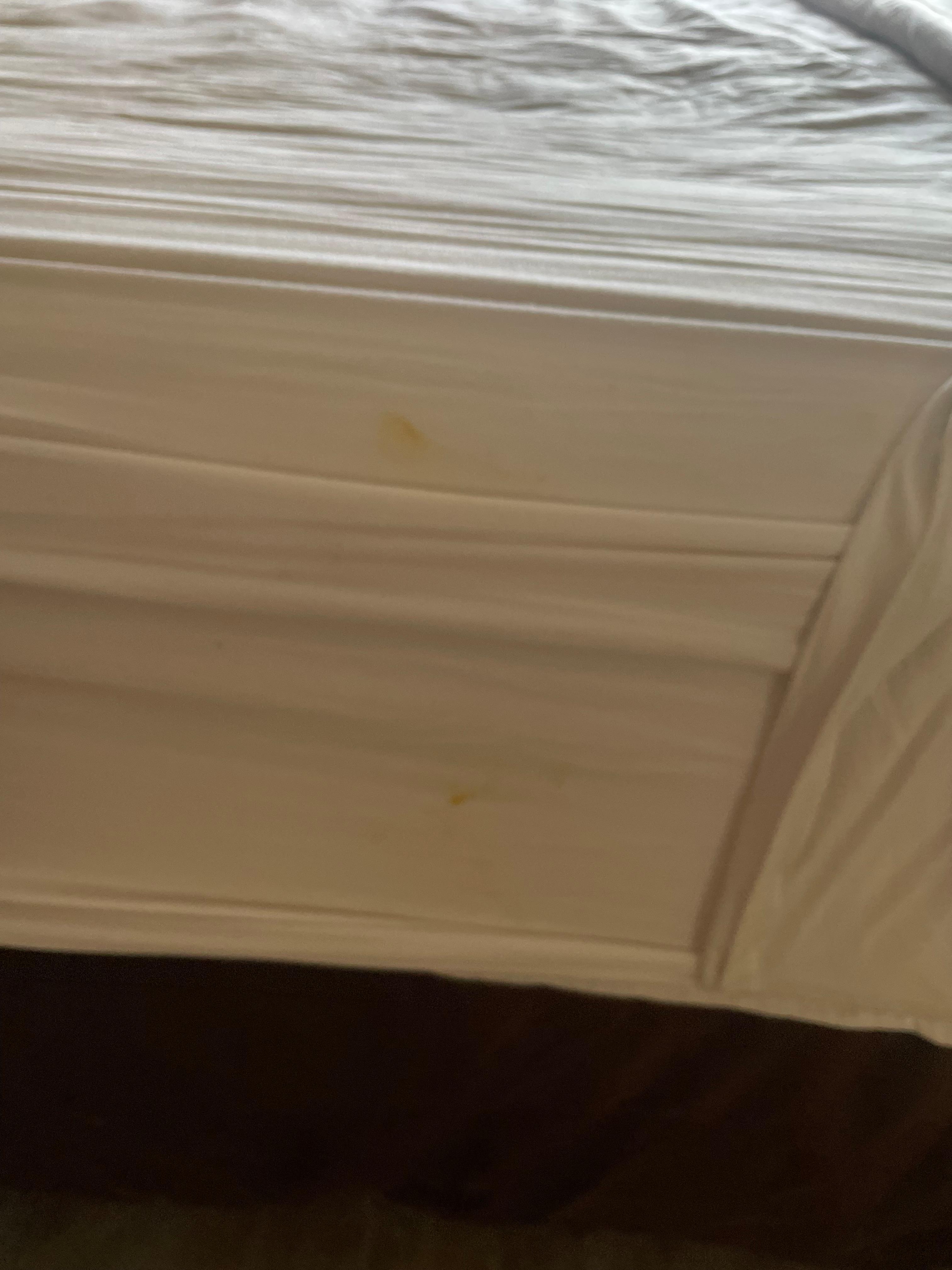 A stain that was left on the bed that we found when we pulled the sheets back