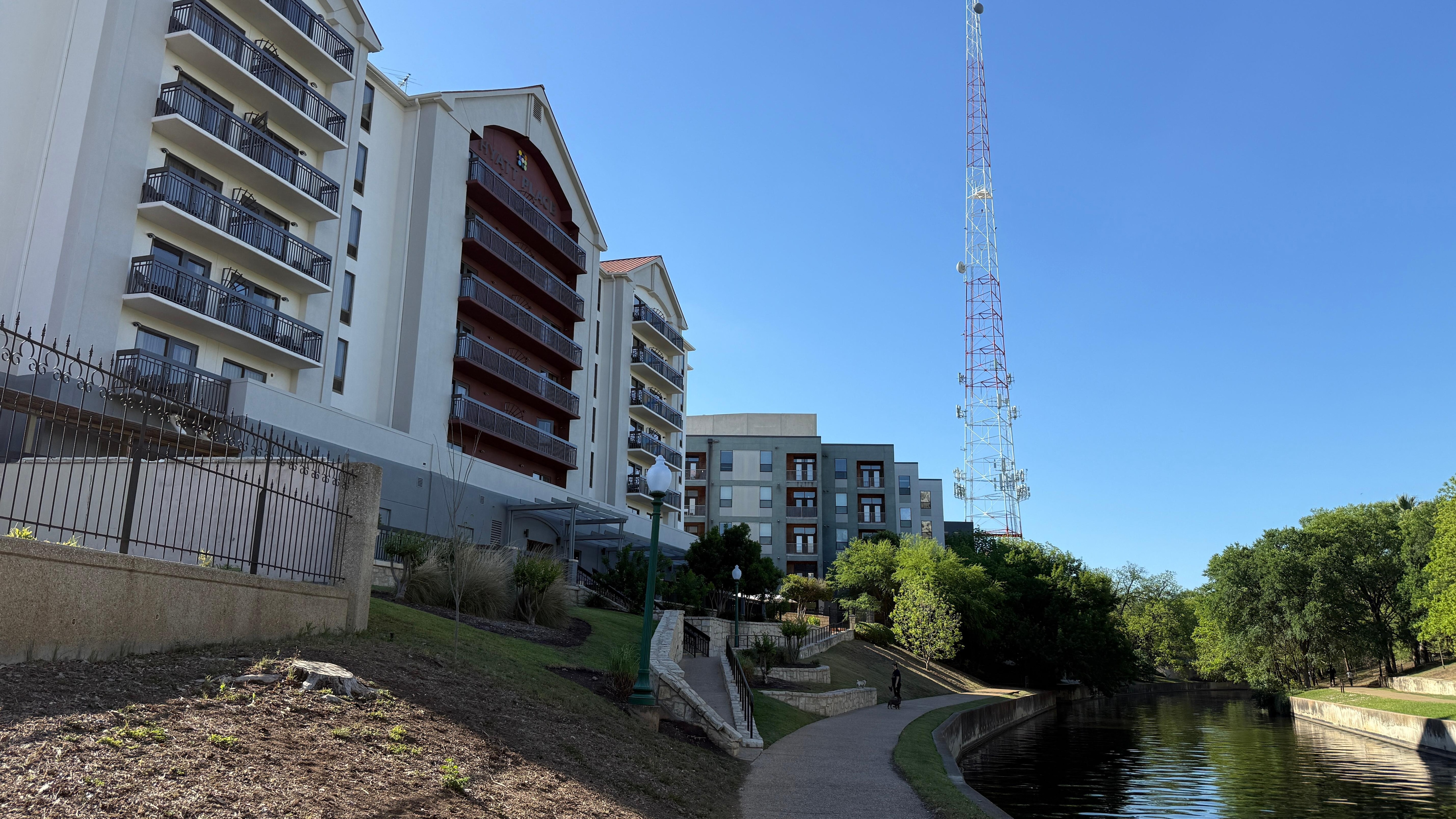 Back of Motel, along the riverwalk