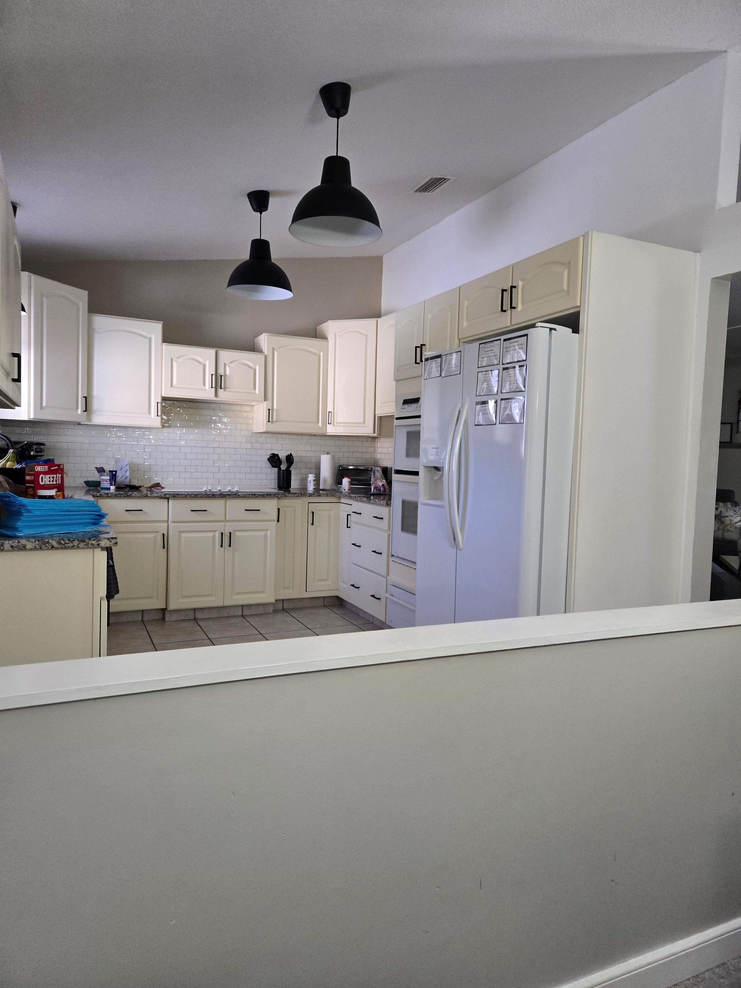 looking at the kitchen from the dining room