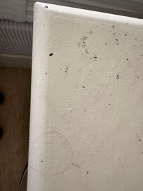 Hair and crumbs on night stand