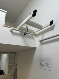 Ladder at roof on heads danger signs