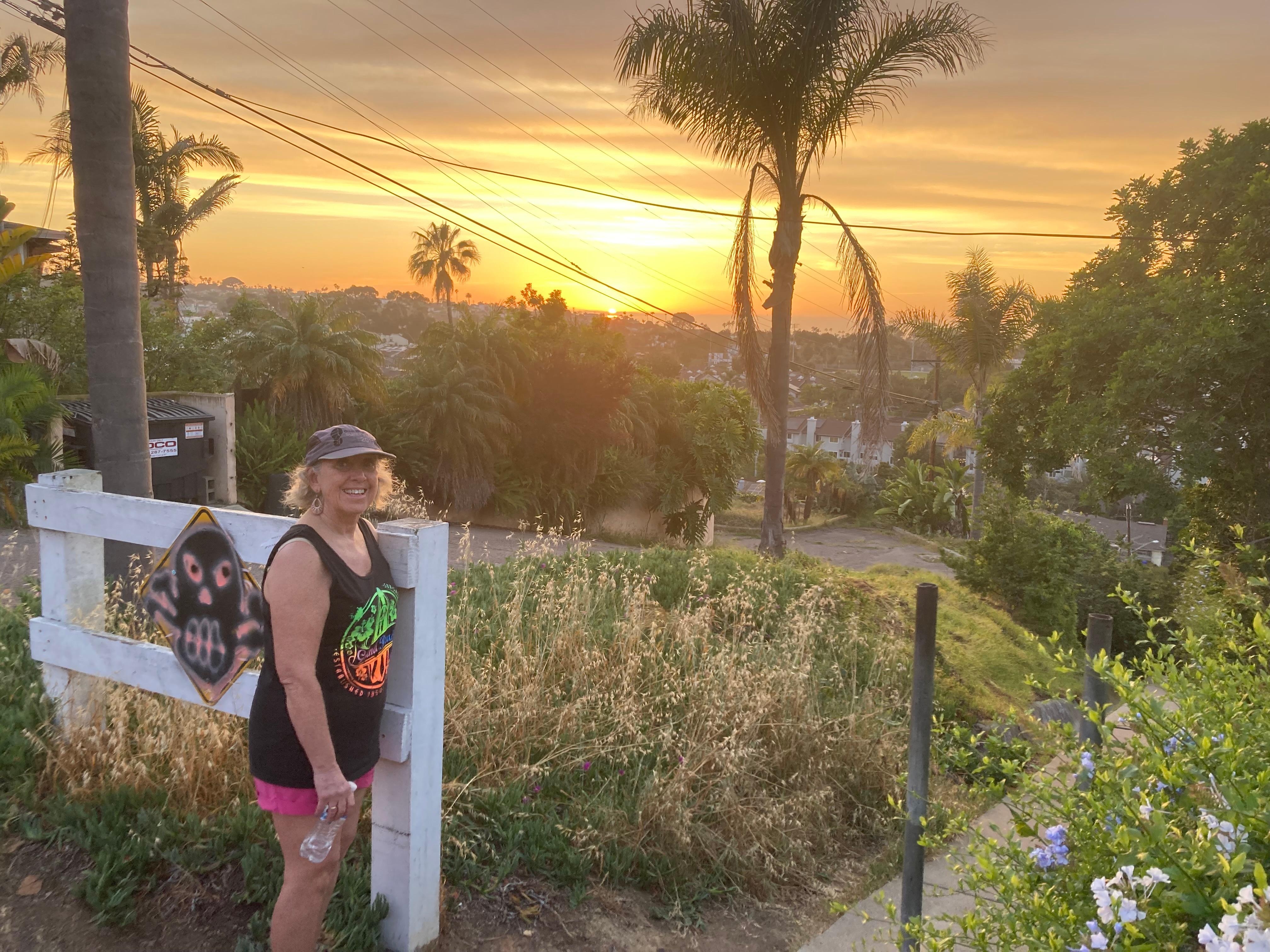 Up the hill but check out the sunset view!