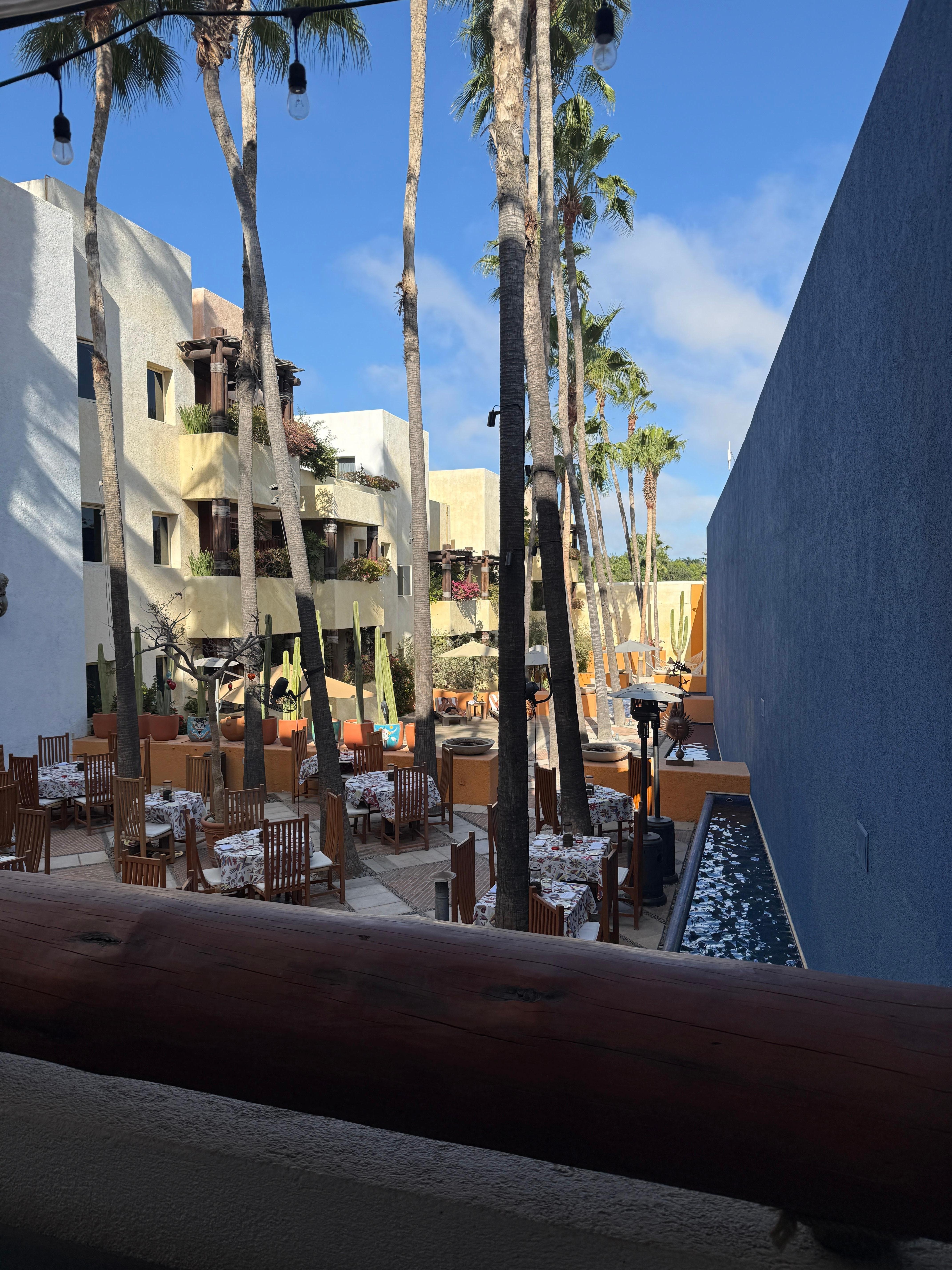 Interior of hotel from upper bar area