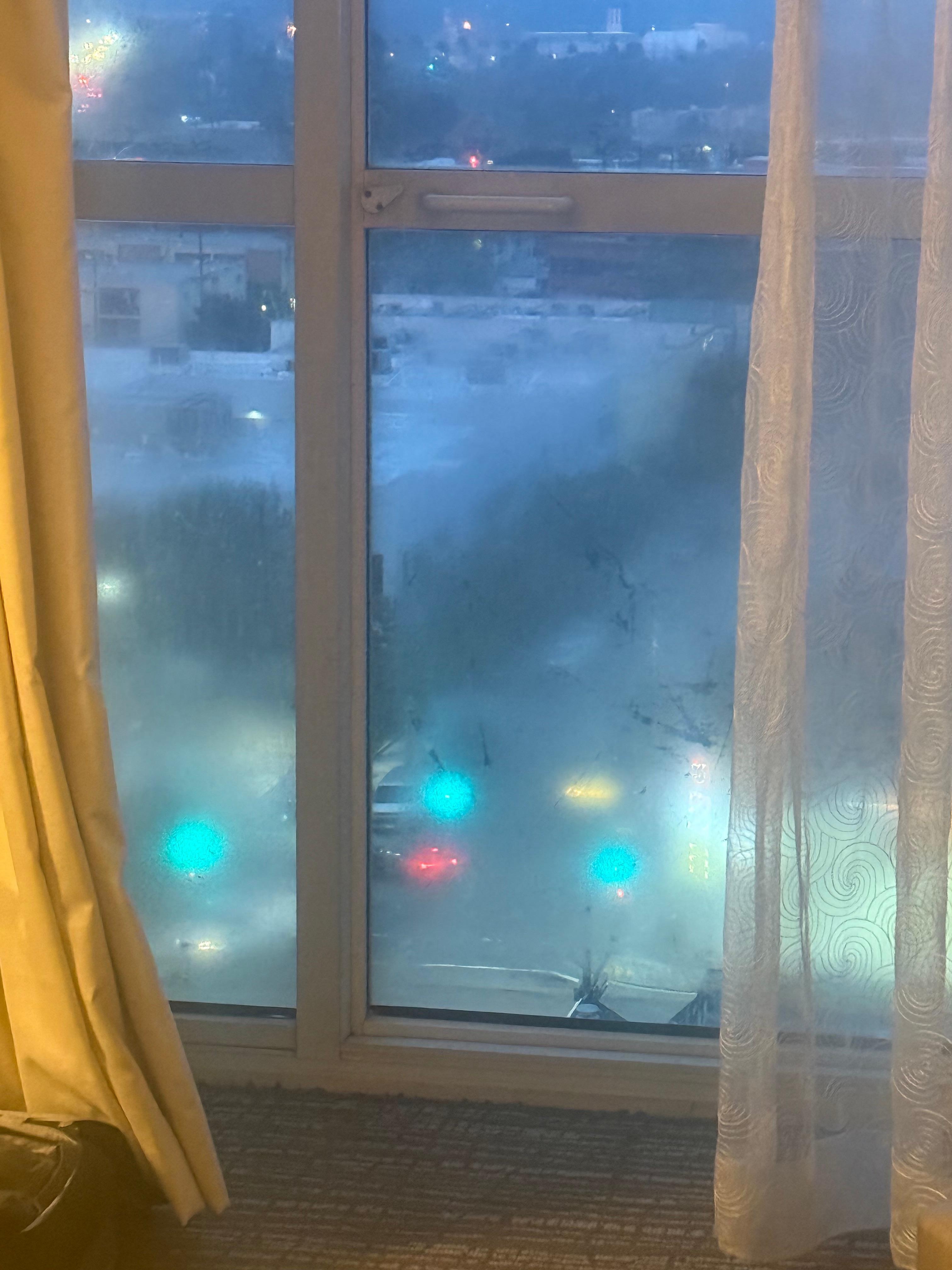 Windows are so dirty you can’t even see. That’s not condensation; it’s FILTH.