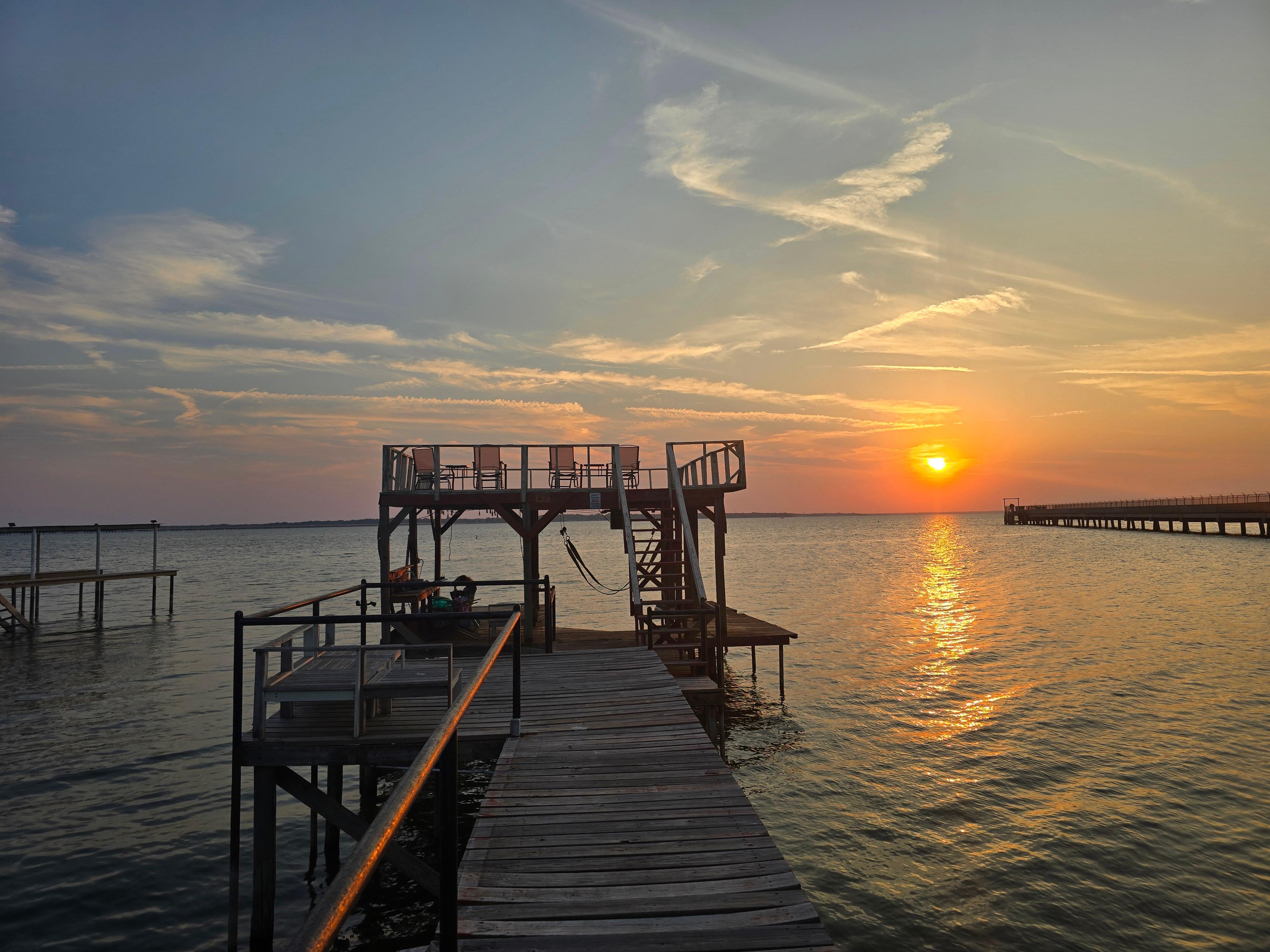 Sunset facing West showing the two-level dock