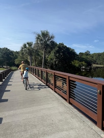 Condo has nice bikes provided for adults, they donât support kid tag-a-long back bikes, but perfect for adults. We rented tandem bikes from Outfitters with Mikeâs discount code.