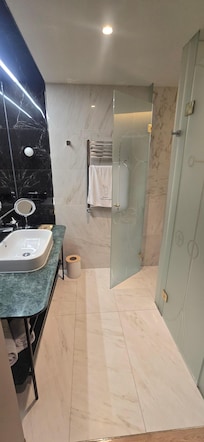 Bathrooms were fancy and spotless.