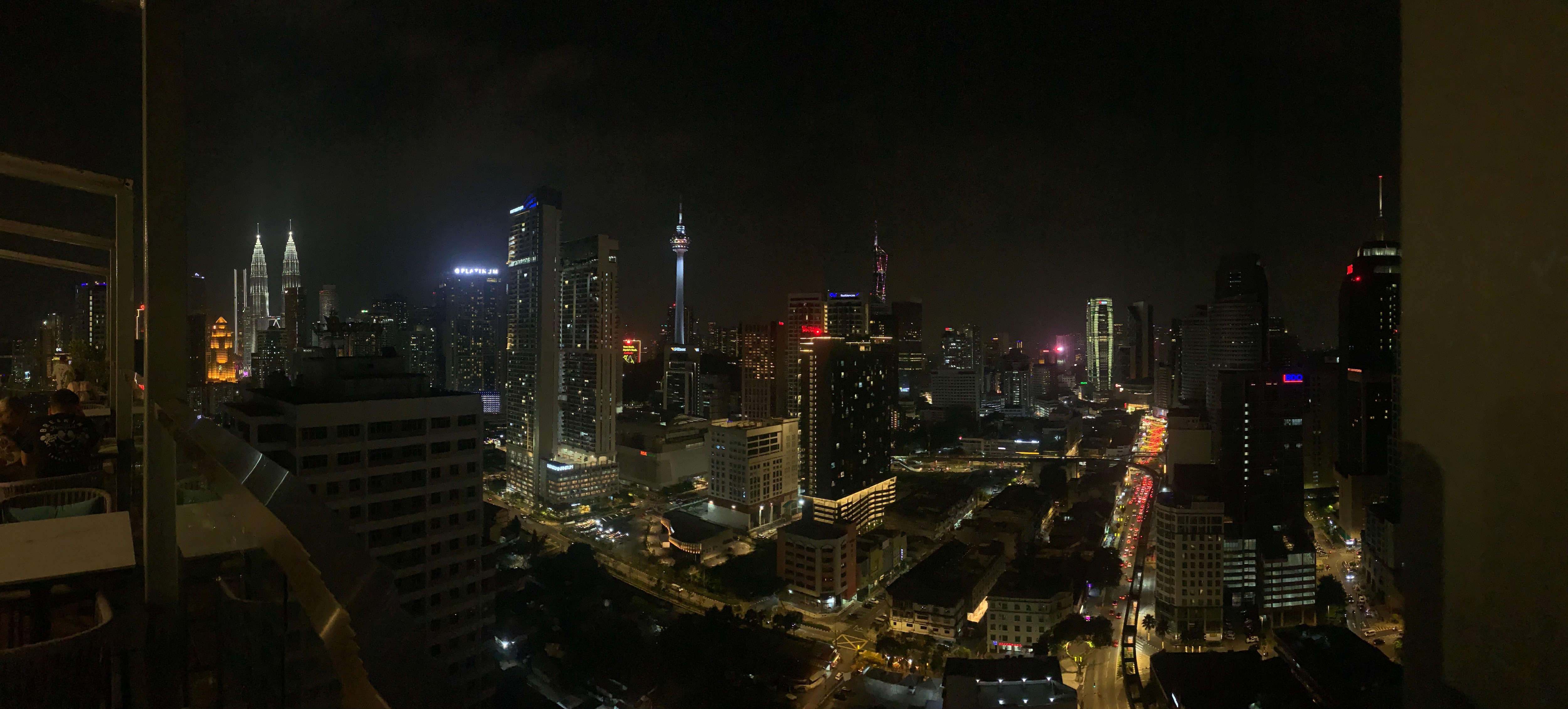 Roof top pool and bar view of the city