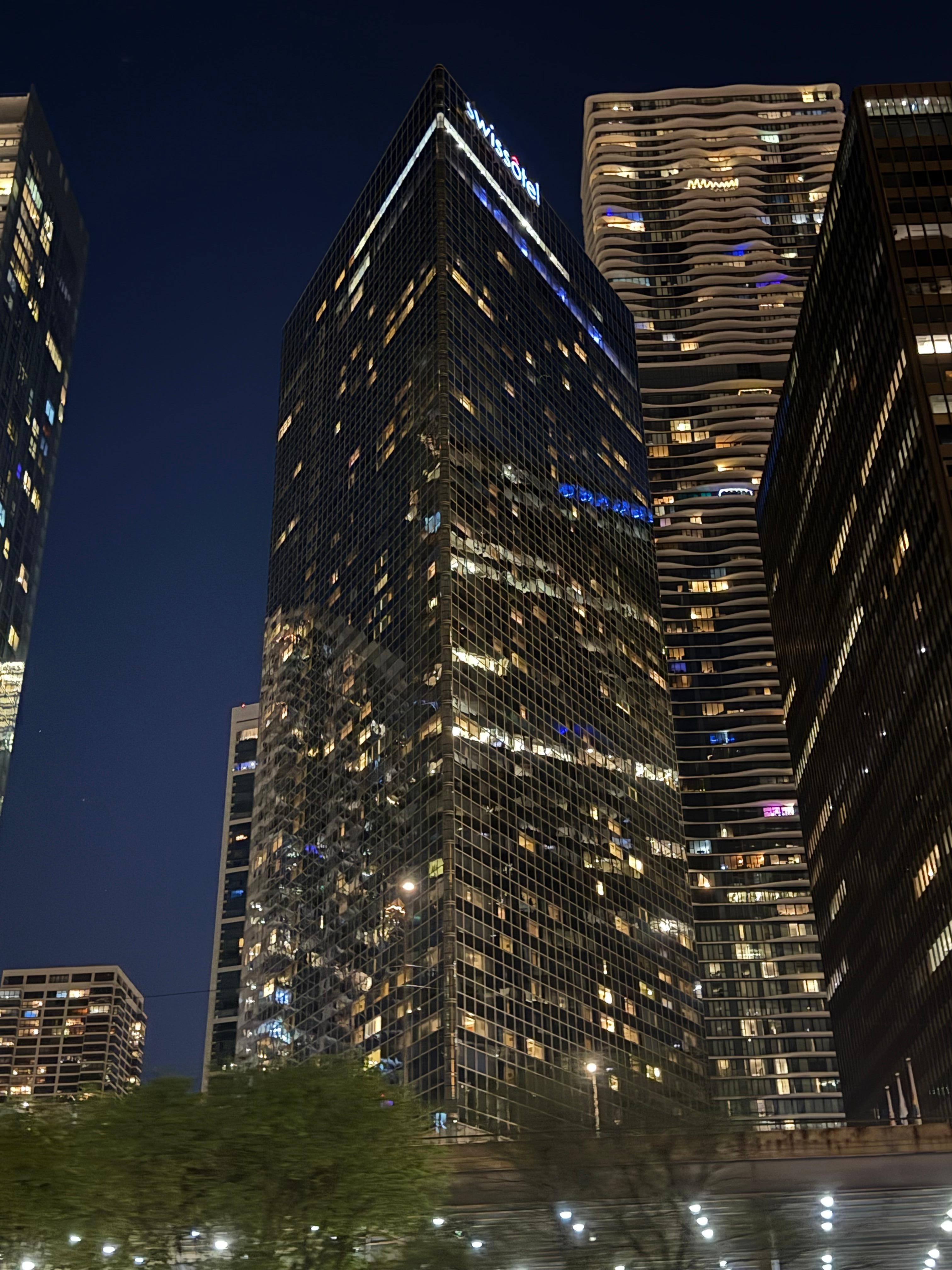 View of Swissôtel from our sunset cruise.