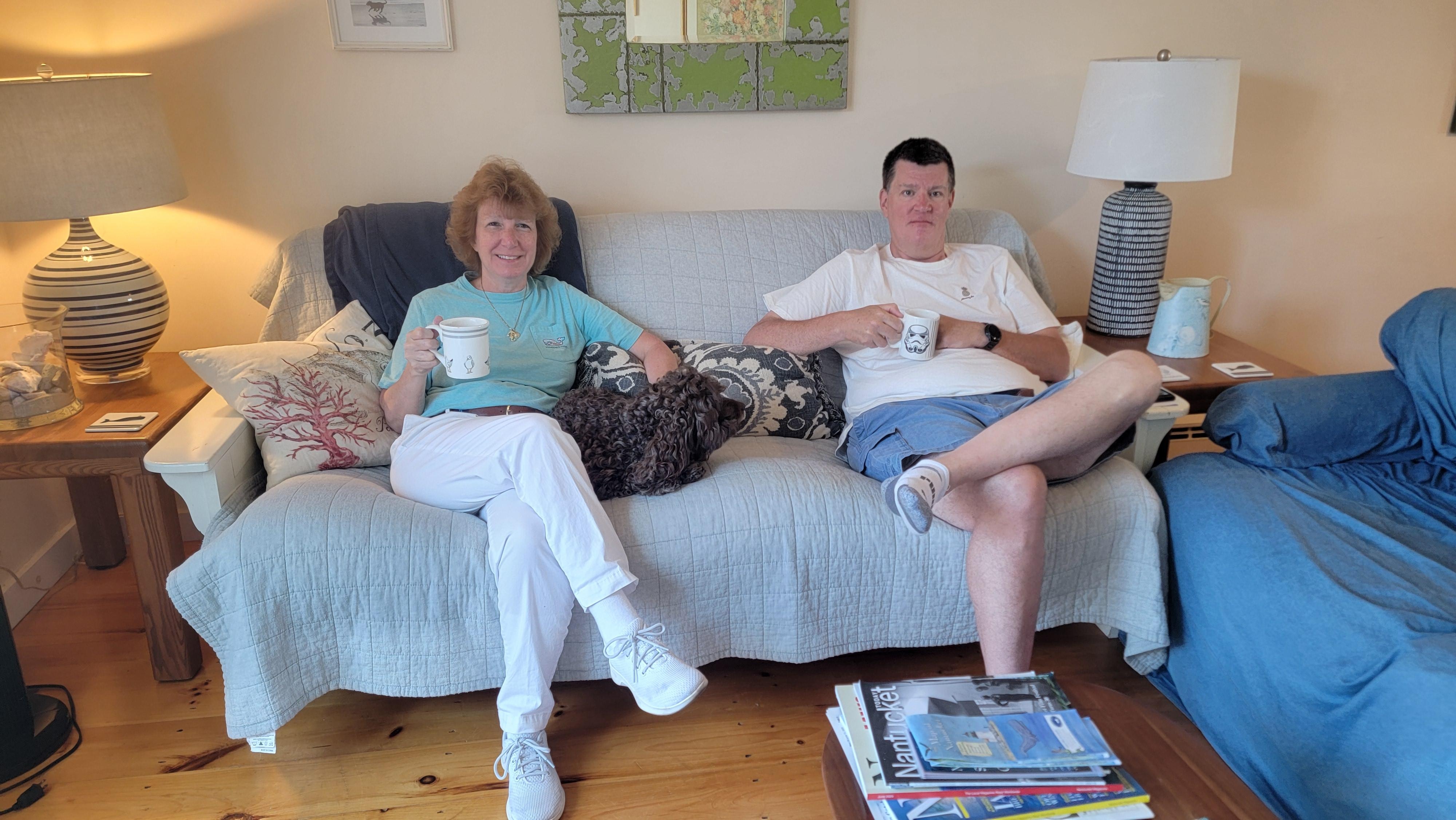 Enjoying a morning cup of coffee before we head into town.