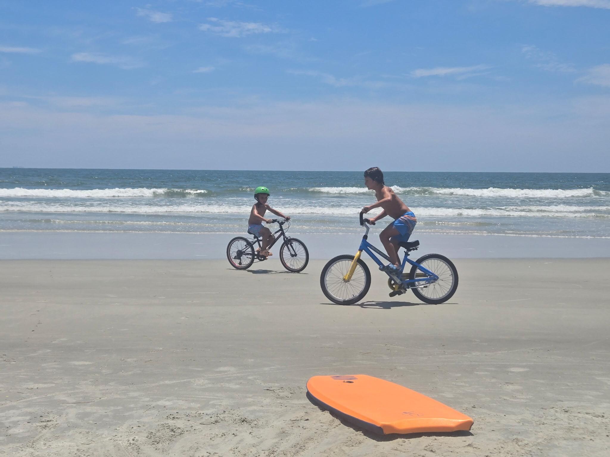 Bikes allowed on the beach and the kids had a BLAST. Would recommend the bike rental. 