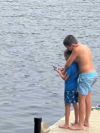 Ample fishing off the dock with night crawlers in free supply just under the surface of the soil.