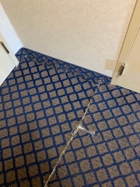 Carpet piece together in four sections by the door