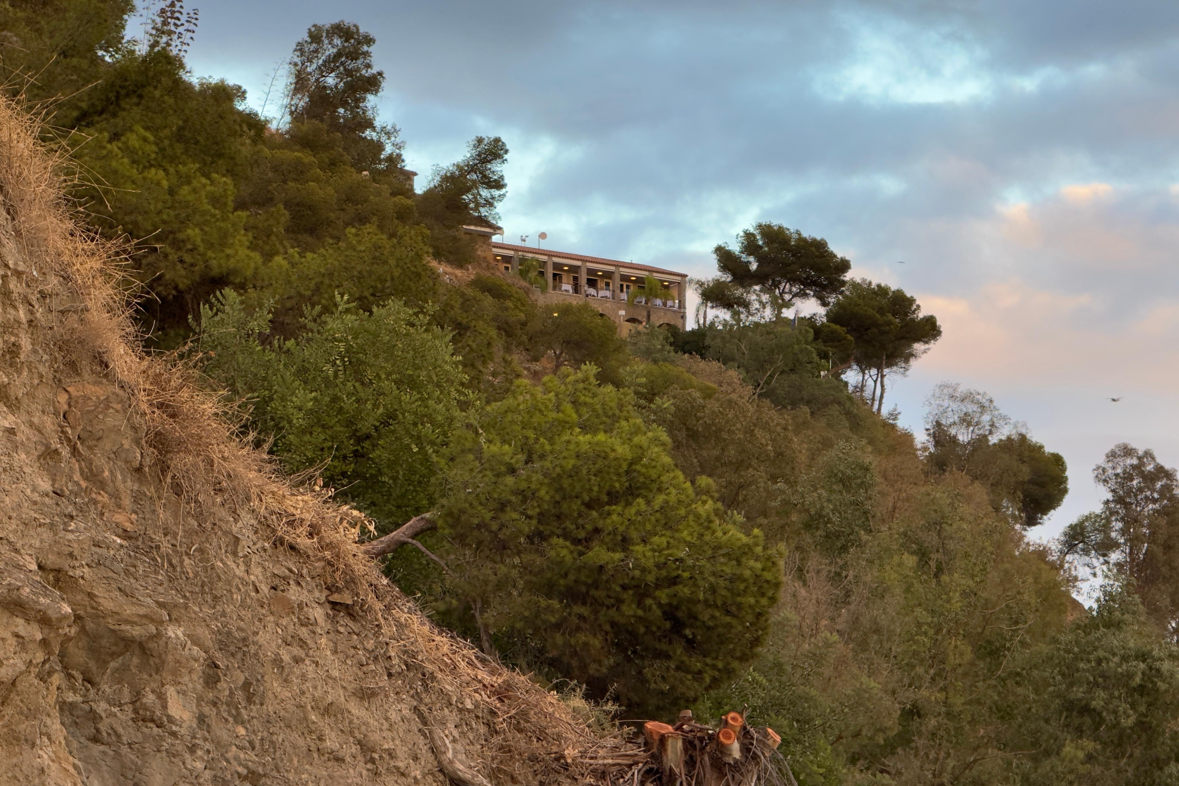 View of the hotel from the hillside.