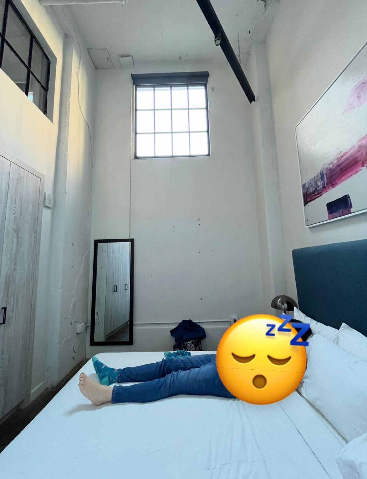 Very comfortable bed and tons of storage. no tv in bedroom