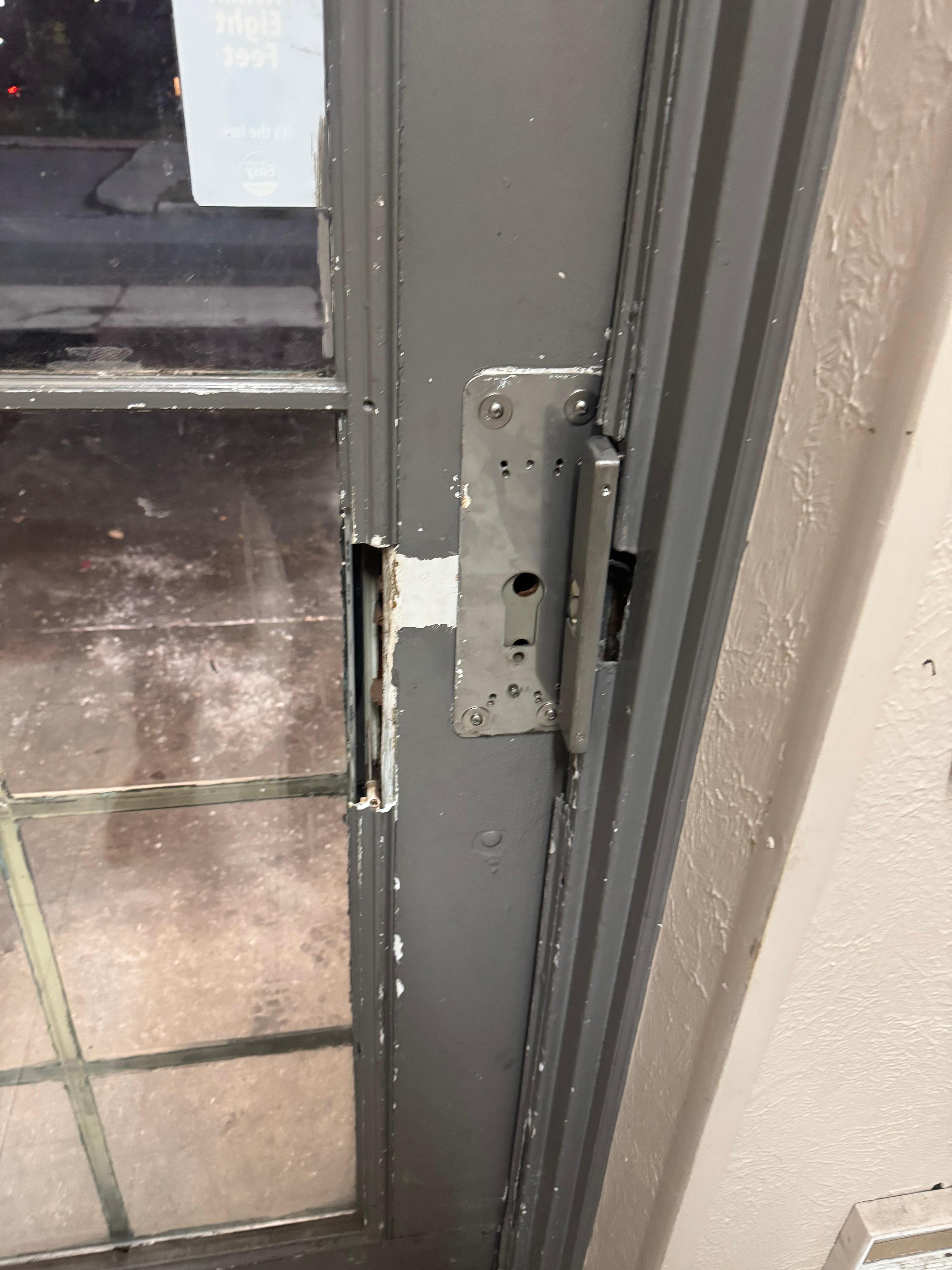 Broken security door. 
