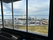 View from king size bedroom. Very quiet and we enjoyed watching the ferry come in.