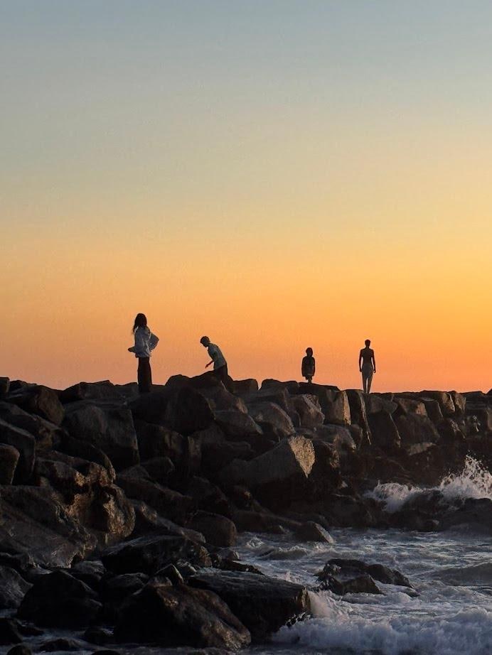 on rocks a short walk from house