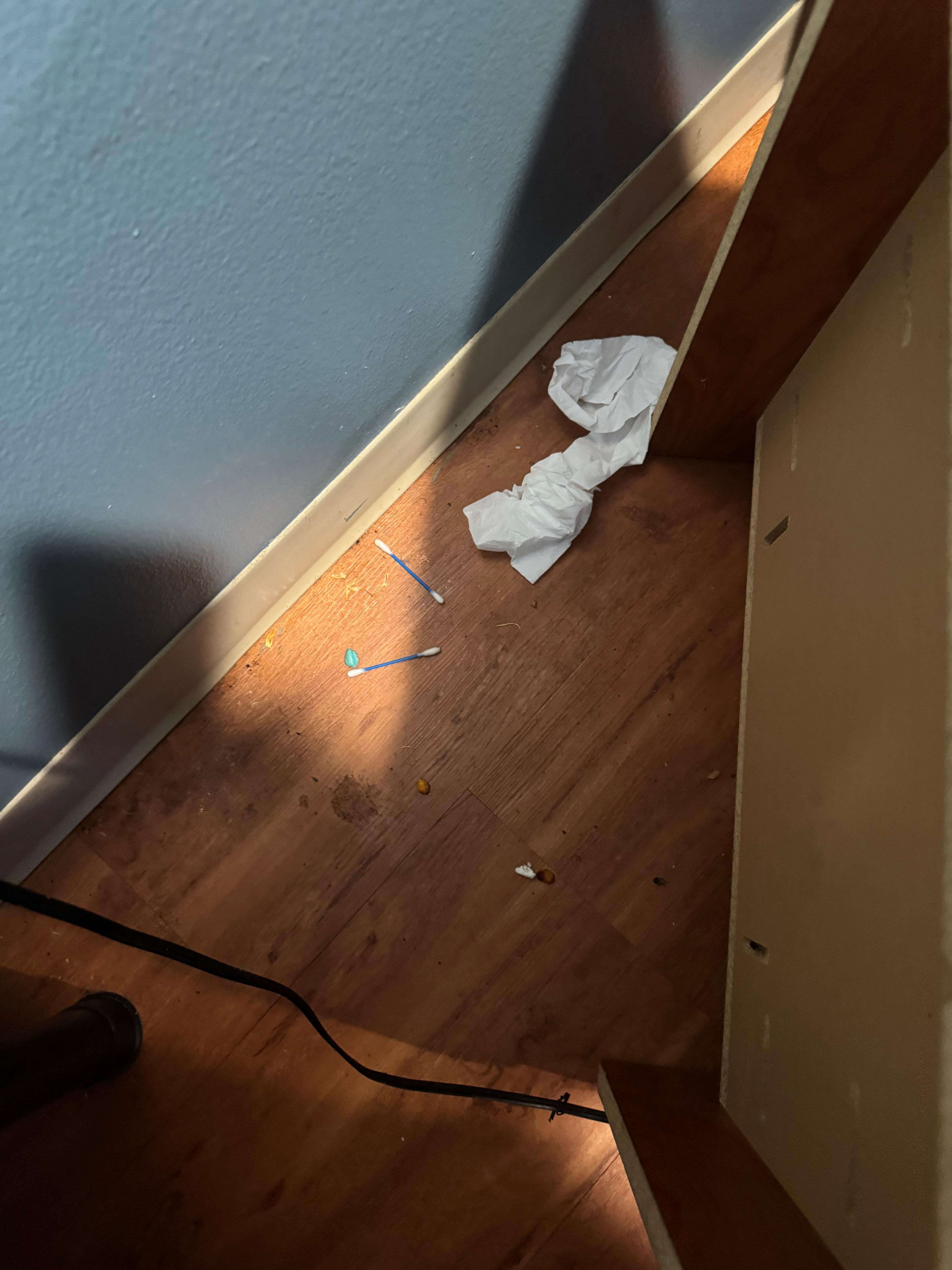 Dirty gross QTips and used gross toilet paper
