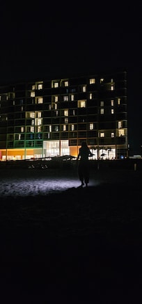 Hotel from the beach at night