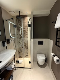 Bathroom was small but effective, superbly clean, and had everything necessary.