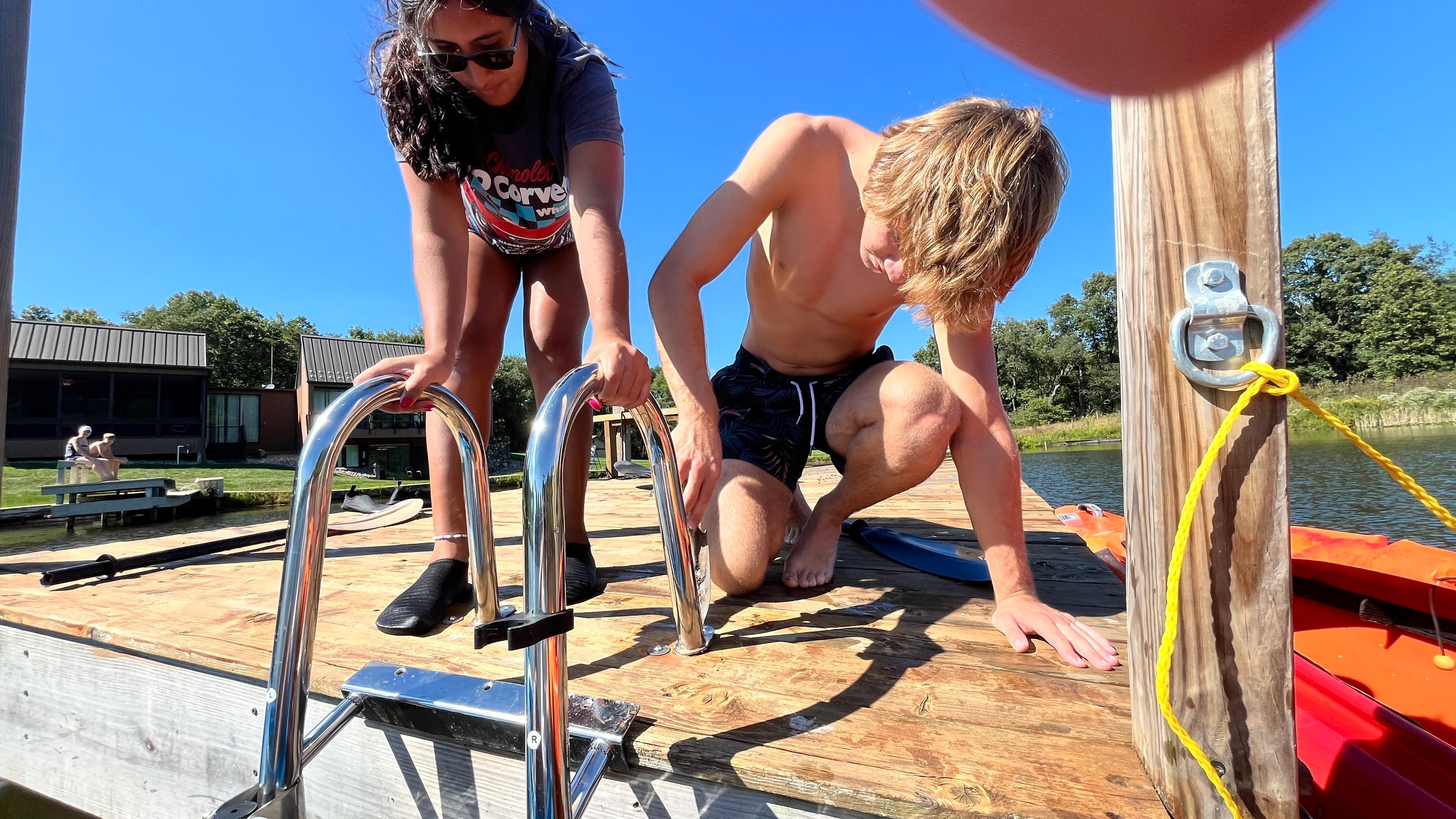 Kids attempting to repair ladder. Screws had come loose, the wood was coming up & we didn’t have proper tools. It was deemed unusable by the kids. Bummer. 