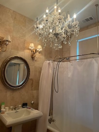 There were beautiful chandeliers everywhere. Even in our bathroom!