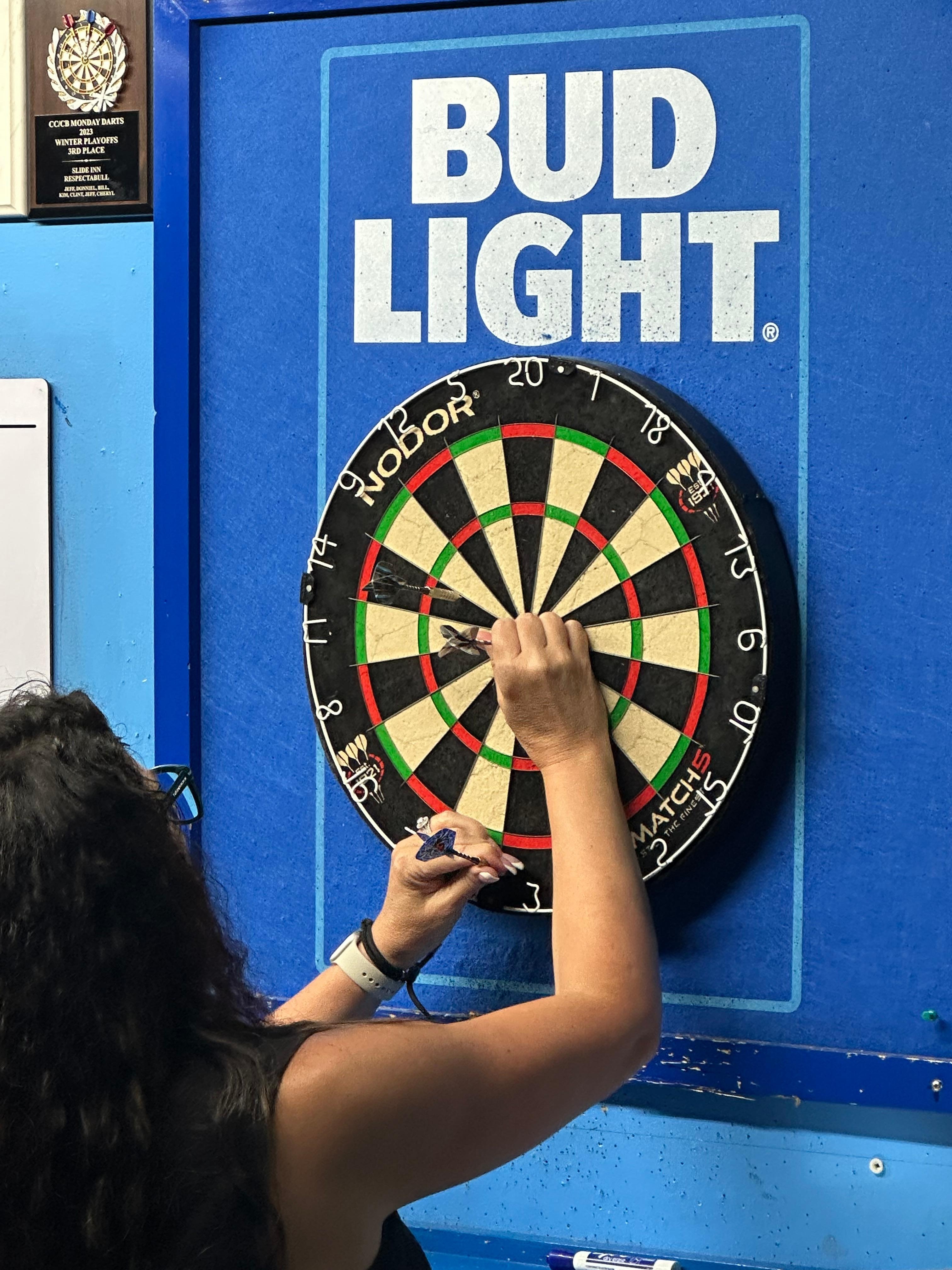 Slide Inn, playing darts!