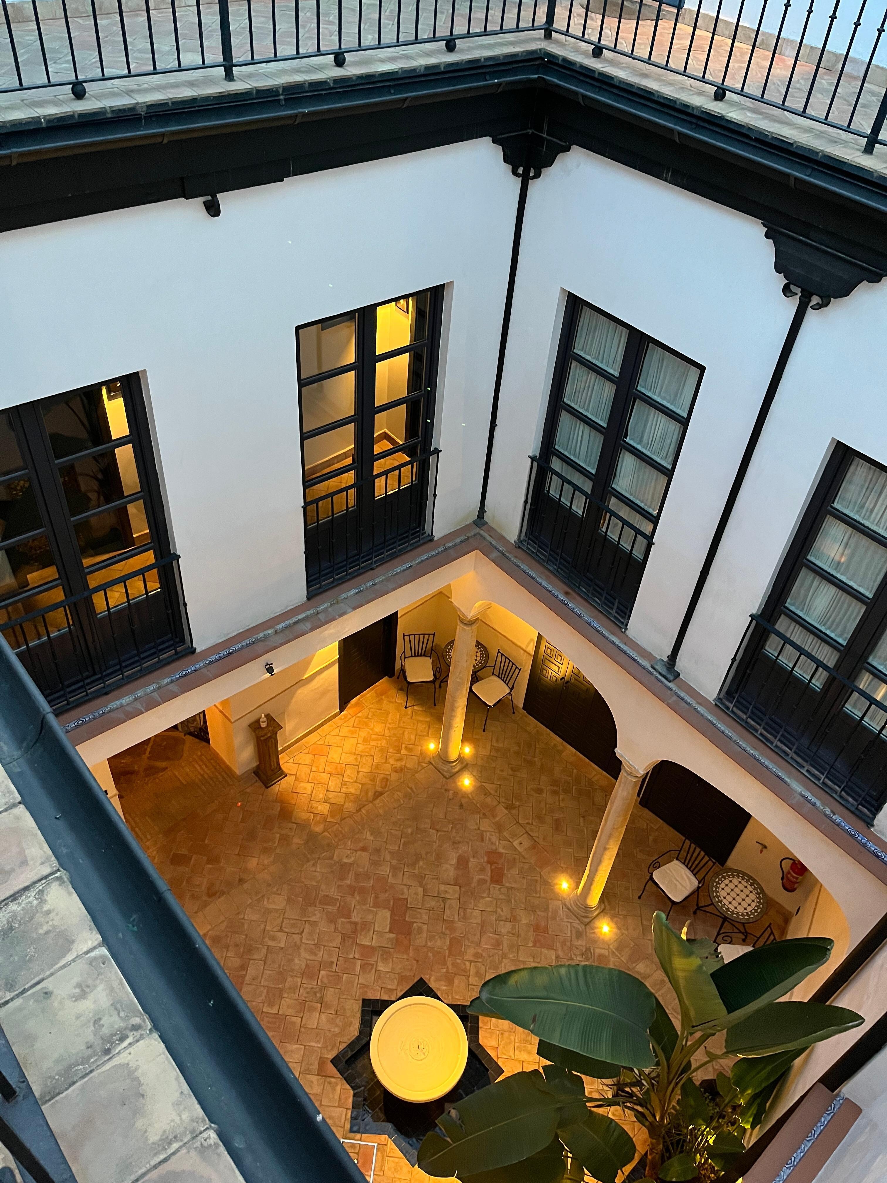 Looking down from our apartment into the interior patio.
