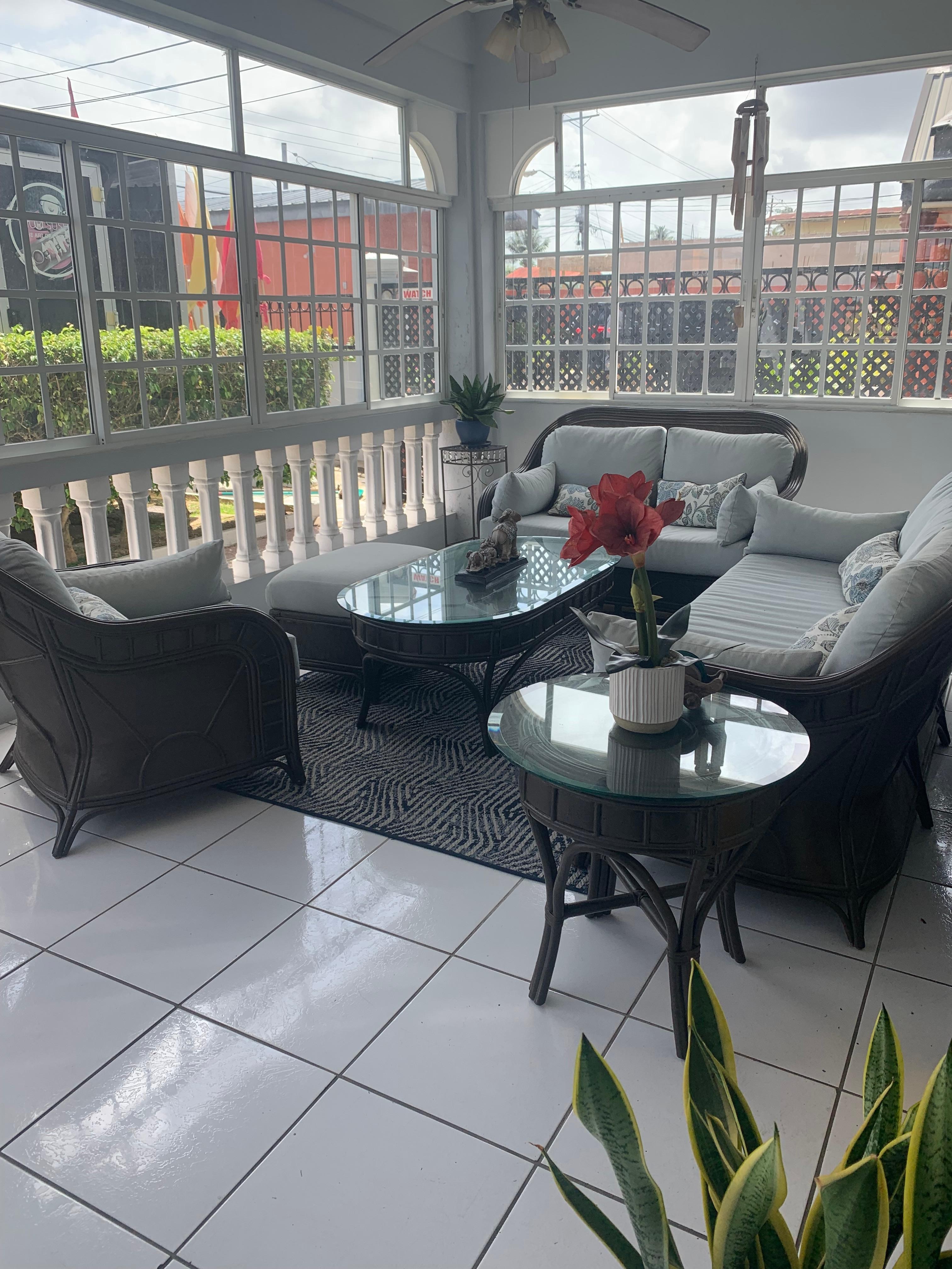 Outdoor seating in the front of hotel 