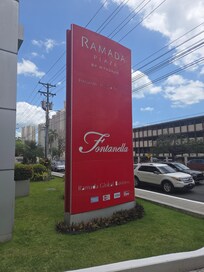 On the outside of the hotel