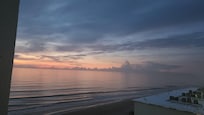View of sunrise from balcony.