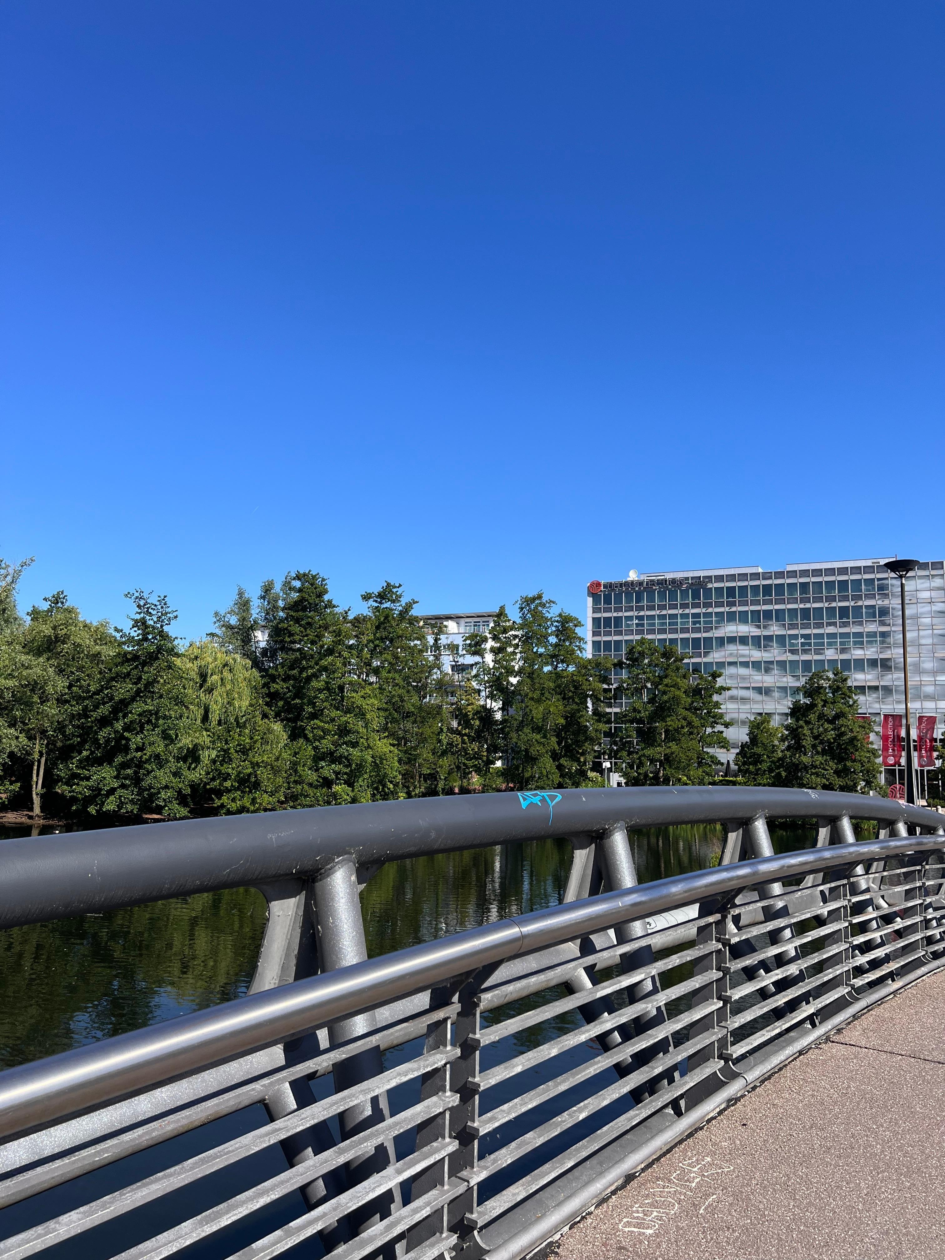 Bridge with hotel in background