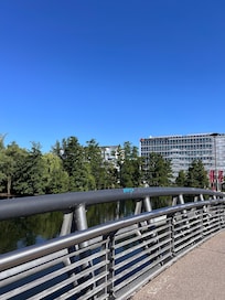 Bridge with hotel in background