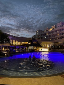 Pool area at night