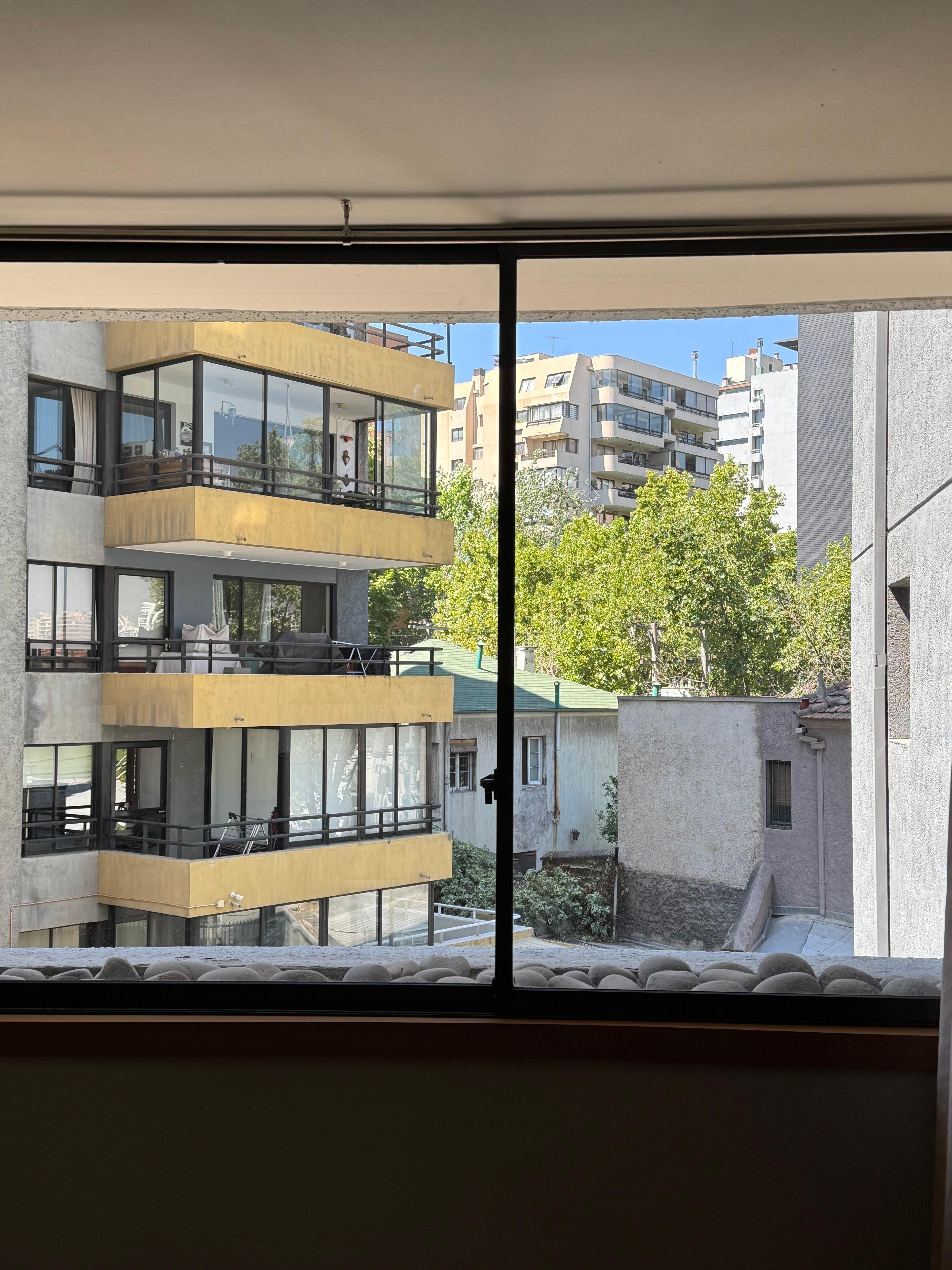 Two large picture windows let in plenty of light. 