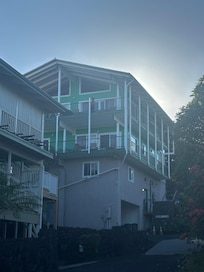View of the building from the outside. It’s bright green!