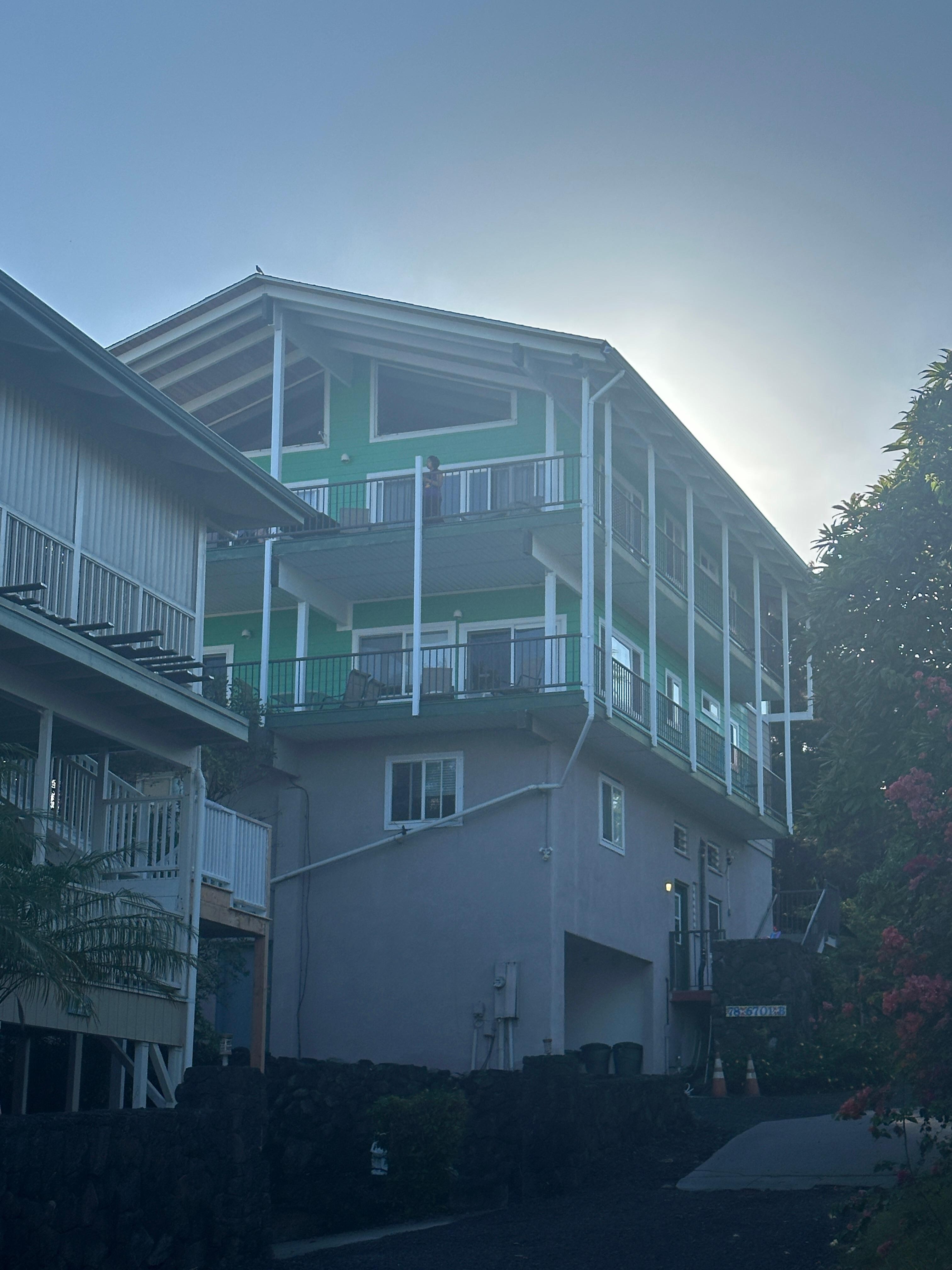 View of the building from the outside. It’s bright green! 