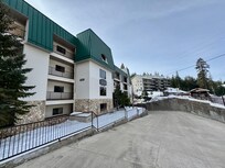 Building had outdoor hallways - windswept and covered with snow.