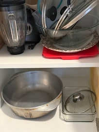 This was what we had to cook with. Everything dirty and sticky. 1 small frying pan and a caldero. Both dirty!