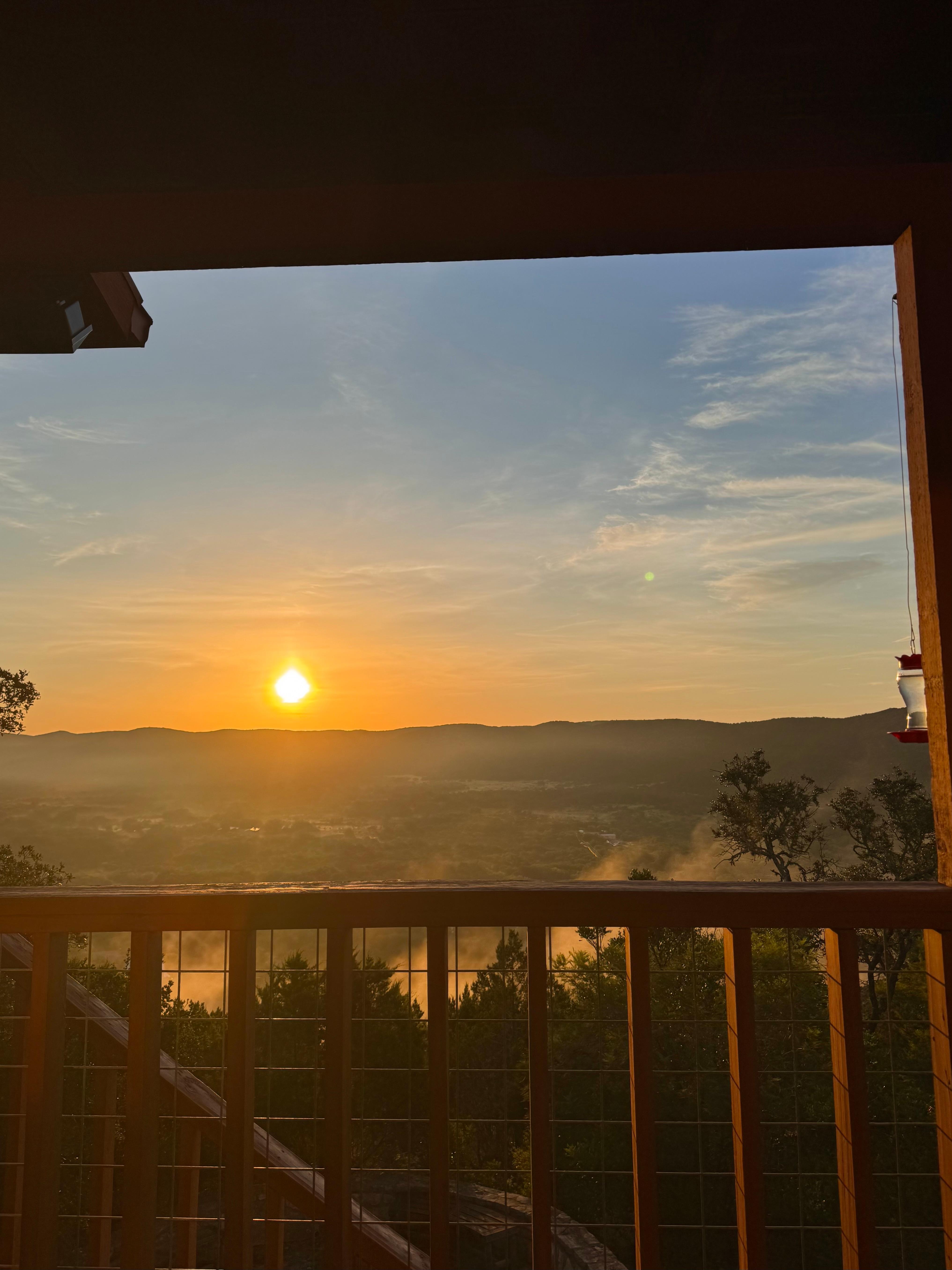 Sunrise on the porch, you can hear the river rushing and the birds singing. Perfect way to start the day.